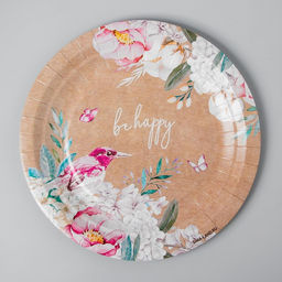 Цена за 10 шт. Тарелка одноразовая Flowers, крафтовая, однослойная, 18 см - Страна карнавалия фото 3