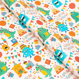 Цена за 3 шт. Бумага упаковочная глянцевая «Динозаврик», 70×100 см, 1 шт.