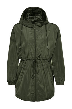 Haki Oversize Kapusonlu Su Gecirmez Yagmurluk Mont TWOAW24MO00160