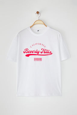 TRENDYOLMILLA Kahverengi Oversize/Genis Kal?p Bask?l? Orme T-Shirt TWOSS25TS00121  фото 6