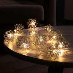 Гирлянда Нить роса 5 см, с насадками Снежки, IP20, серебристая нить, 10 LED, батарейки ААх2 (не в комплекте), свечение тёплое белое