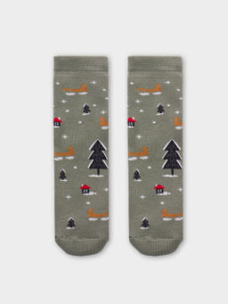 Цена за 5 пар! Носки детские хаки с новогодним узором - Mark formelle фото 4