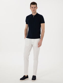 Ekru Slim Fit Beli Lastikli Kanvas Pantolon