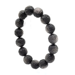 Браслет из Обсидиана шарик резной 14мм, 55г