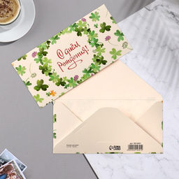 Цена за 10 шт. Конверт для денег С Днём Рождения! клевер, 16,5х8 см