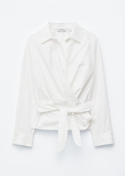 Camisa de algod?n con cintura anudada