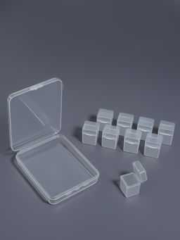 Цена за 4 шт. Органайзер для хранения мелочей, 9 баночек, в контейнере, 11.5×9×2.7 см, прозрачный