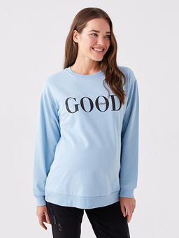 Bisiklet Yaka Bask?l? Uzun Kollu Hamile Sweatshirt