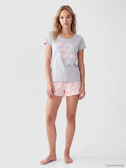 Bask?l? Kad?n ?ortlu Pijama Tak?m?