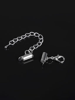 Цена за 3 шт. Концевик для браслета из бисера (пара) QF, 10 мм, металл, с цепочкой удлинителем, цвет серебро