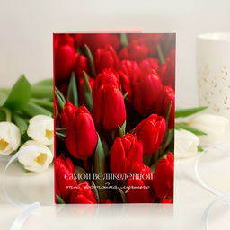 Открытка 4 шоколадки Самой великолепной (красные тюльпаны) - 8 чудо фото 2