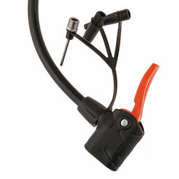 Насос велосипедный, ручной 33х12,5х3,3см, Т-образная ручка с фиксатором шланга, складная металлическая подножка, двойная насадка под авто- и велониппели, три адаптера, длина шланга 39см, алюминий/пластик, в пакете на картоне (Китай) - Домашняя мода фото 3