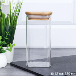 Банка квадратная бамбуковая крышка 350 мл диаметр 60/12 см / LCSC2107 /уп 120/ - Галеонтрейд фото 5