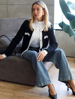 VILATTE / Жакет фактурной вязки с золотистыми пуговицами  фото 4