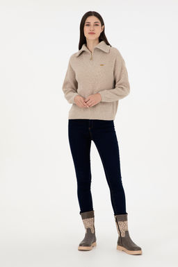 Женский кремовый меланжевый свитер Неожиданная скидка в корзине - U.s. polo assn фото 4