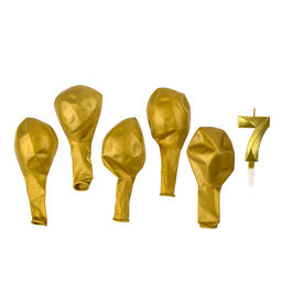 Свеча для торта, цифра 7 + воздушные шары, 5 шт, золото - Страна карнавалия фото 3