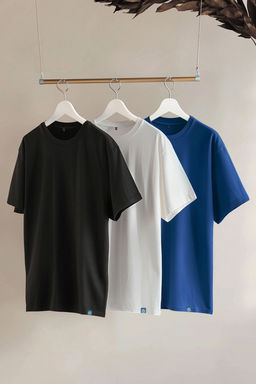 Trendyolmilla Man Siyah-Beyaz-Lacivert 3lu Oversize/Genis Kesim Etiketli %100 Pamuk Tok Kumas T-shirt TMNSS25TS00083  фото 8