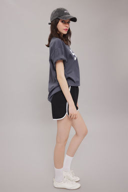 TRENDYOLMILLA Siyah Renk Bloklu Serit Detayl? Lastikli Yuksek Bel Orme Sort TWOSS25SR00051  фото 2