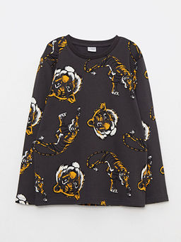 Bisiklet Yaka Bask?l? Uzun Kollu Erkek ?ocuk Ti??rt