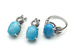 Кольцо Серьги с агатом тонированным, цв.синий размер 20