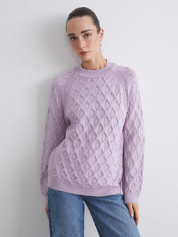 Bisiklet Yaka Kendinden Desenli Kad?n Triko Kazak