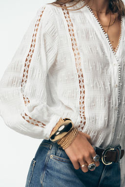 DOTTED MESH AND LACE TRIM BLOUSE - Zara фото 3