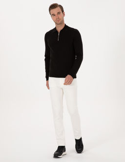 Siyah Regular Fit Pamuk Kar___ml_ Fermuarl_ Polo Yaka Basic Triko Kazak - Cacharel фото 4