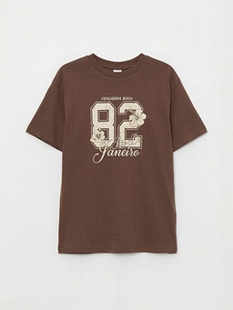 Bisiklet Yaka Bask?l? K?z ?ocuk Ti??rt