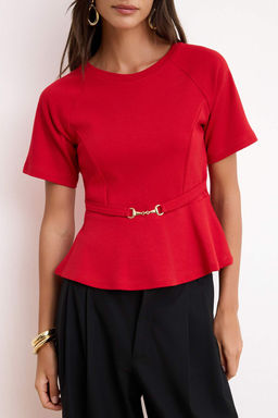 K_rm_z_ Peplum Reglan Kol K_sa Kollu Aksesuar Detayl_ _nterlok _rme Bluz TWOSS26BZ00242 - Trendyolmilla фото 3
