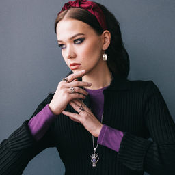 Кулон амулет на цепочке «Око в ладони», фиолетовый в чернёном серебре, 70 см