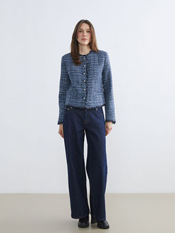 Bisiklet Yaka Ekose Kad?n T?vit Ceket