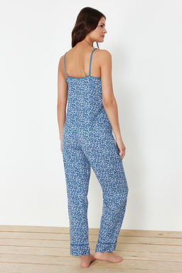 Trendyolmilla Mavi %100 Pamuklu Cicekli Ip Ask?l? Dokuma Pijama Tak?m? THMSS24PT00307  фото 6