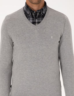 A__k Gri Melanj Slim Fit V Yaka Basic Triko Kazak - Pierre cardin фото 6