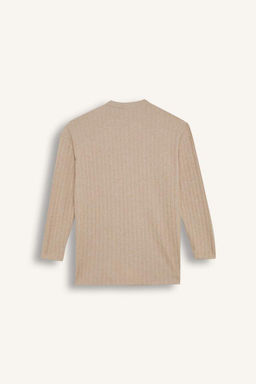 Мягкая меховая туника в рубчик с круглым вырезом и разрезом на бретельках с длинными рукавами Relax Fit - Defacto фото 8