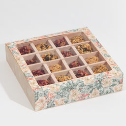 Цена за 4 шт. Коробка под 16 конфет новогодняя с ячейками «Стильный розовый» 17.5 х 17.5 х 3.5 см