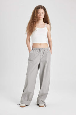 Poplin Pantolon Wide Leg Cift Cepli Yuksek Esnek Belli Standart Boy Ayarlanabilir Lastikli Paca - Defacto фото 2