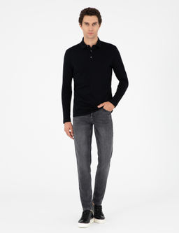 Черный хлопковый свитшот стандартного кроя с воротником поло - Cacharel фото 4