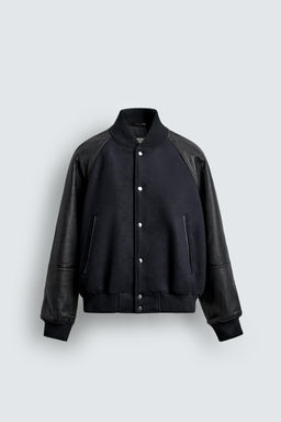 LIMITED EDITION CONTRAST LEATHER BOMBER JACKET - Zara фото 7