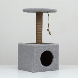 Домик для животных, с когтеточкой и полкой, джут, 32×32×64 см, серый