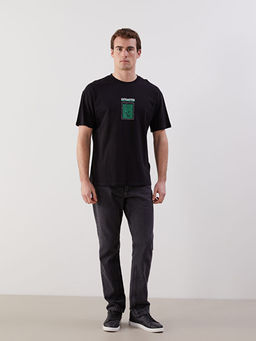 Bisiklet Yaka K?sa Kollu Bask?l? Penye Erkek Ti??rt