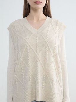 Baklava Desenli Oversize Kad?n Triko S?veter