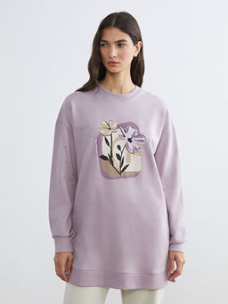 ?i?ekli Oversize Kad?n Sweatshirt Tunik
