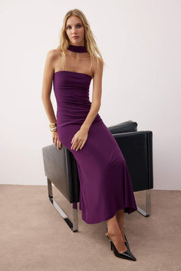 K?rm?z? Duz Orme Sandy Maxi Astars?z Kokteyl Elbise TPRAW26EL00005 - Trendyolmilla фото 6