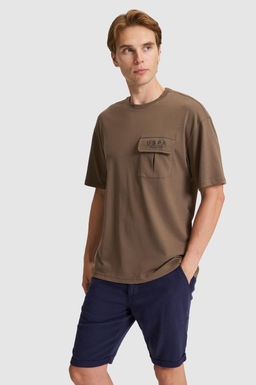 Erkek Kahverengi Comfort Fit Bisiklet Yaka Ti__rt