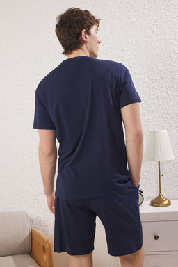 TRENDYOL MAN Lacivert Regular Fit Bask?l? Sortlu Orme Pijama Tak?m? TMNSS25PT00015 - Trendyolmilla фото 9