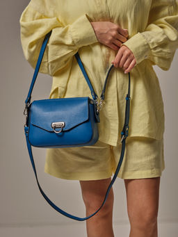 Сумка кожаная через плечо Azaro 3684 синяя гуашь