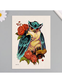 Цена за 2 шт. Переводная тату на тело цветная Сова в пионах, 26.1?14.6 см