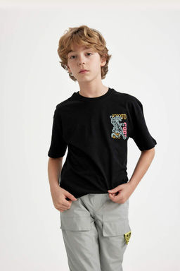 Футболка оверсайз с круглым вырезом и принтом для мальчиков с короткими рукавами - Defacto фото 5