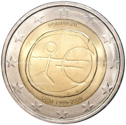 2 евро 2009 года Португалия- 10 лет монетарной политики ЕС и введения евро