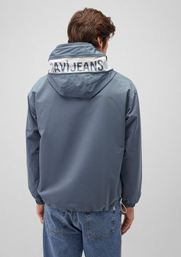 Kapusonlu Gri Ince Ceket - Mavi фото 3